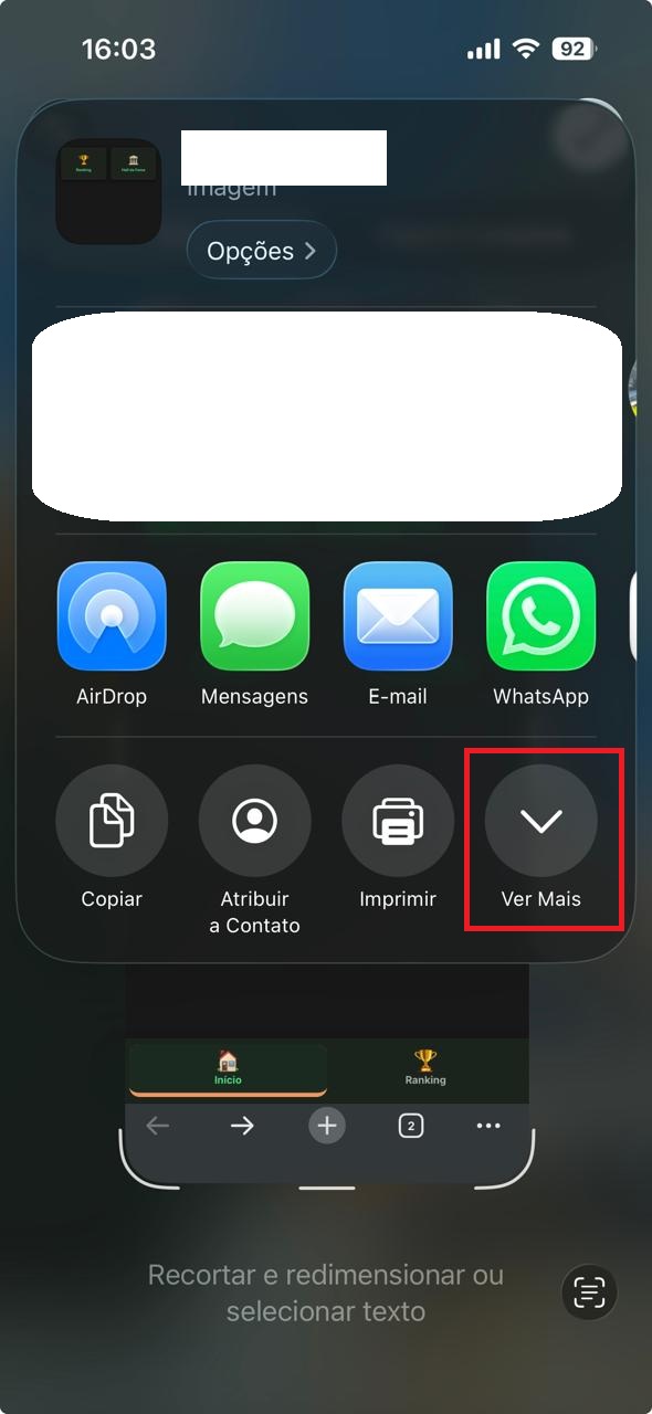 Botão Ver Mais no menu de compartilhar do Chrome