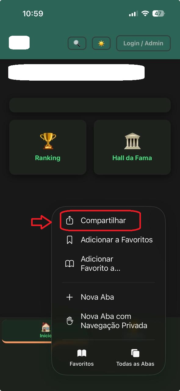 Opção Compartilhar no menu do Safari