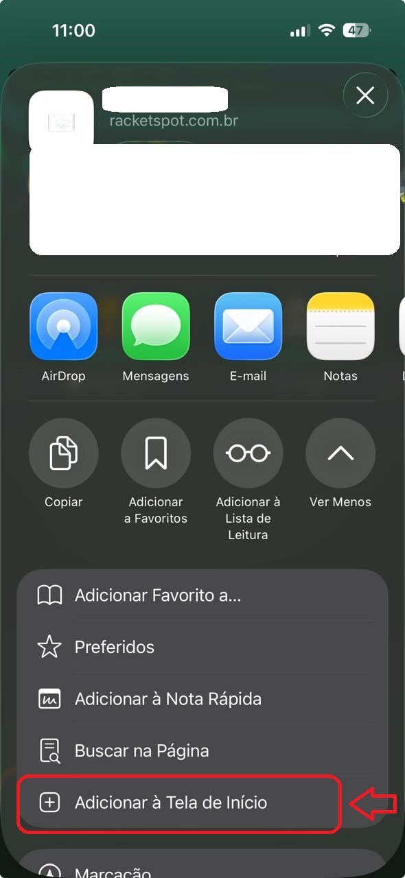 Opção Adicionar à Tela de Início